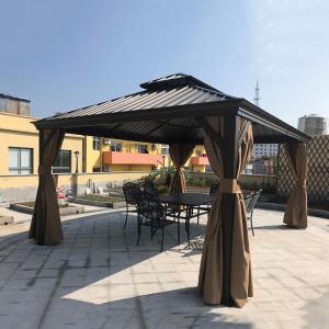 China Aluminum Frame Galvanized Steel Hardtop Gazebo Double Roof With Curtains on sale