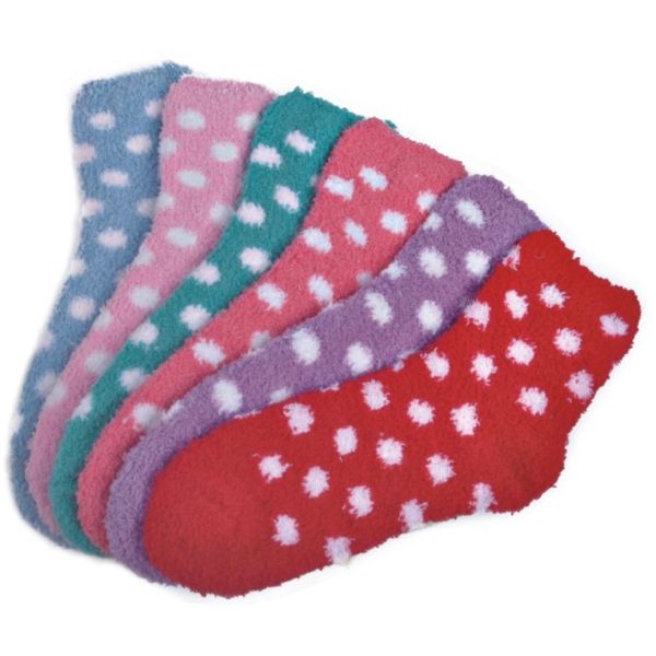 Quality Polka dot pattern Polyester plush socks with aloe infused , spa socks for sale