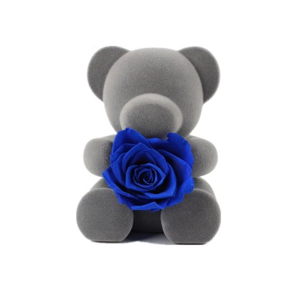 Quality Blue Artificial Preserved Rose Teddy Bear With Rich Romantic Look for sale