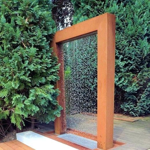 Quality Customized Garden Corten Steel Water Pool With Rain Curtain for sale