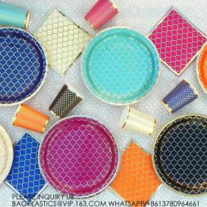 Stamping Edge Hexagon Disposable Tableware Set Wedding Disposable Tableware