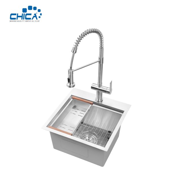 Quality 18x18x10cm Topmount House Kitchen Sink Single Bowl SUS201 304 Stainless Steel Kitchen Sinks With Faucet for sale