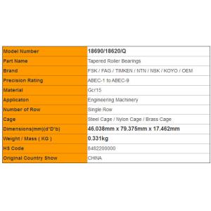 Buy cheap Universal Matching 18690/18620/Q Taper Roller Bearings For Motorbycle High Accuracy from wholesalers