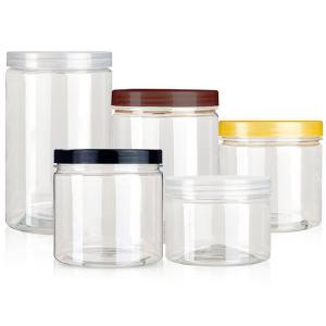Buy cheap 500ml 85mm Wide Mouth Round Plastic Canisters Clear Storage Jars from wholesalers