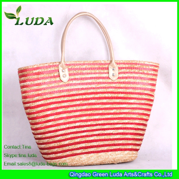 Quality LUDA Wholesale Wheat Straw Bags Leather Handles for sale