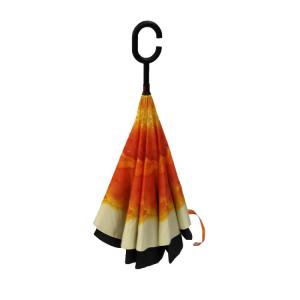 Full Digital Printing Pongee Reverse Inverted Umbrella With C Handle