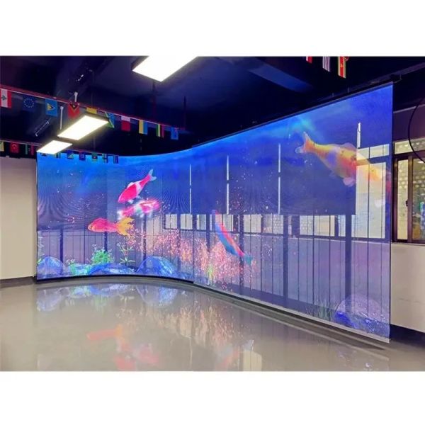 Quality Programmable HD HQ 1R1G1B 4.81mm Transparent LED Screen Digital Signage Stand for sale