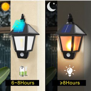 Motion Sensor Solar Power Outdoor Flame Flickering Wall Mount LED Light for