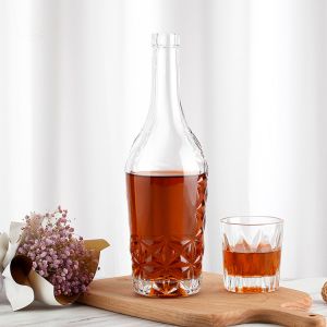 Buy cheap 750ml Clear Frosted Glass Whiskey Bottle with Screw Cap from wholesalers