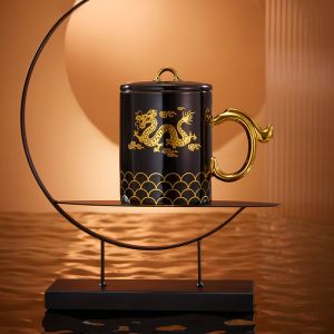 Buy cheap Custom Ceramic Mug Gold Handle Mug With Dragon Pattern from wholesalers