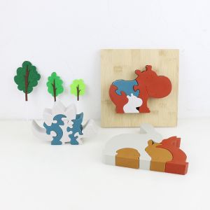Customize Silicone Puzzle , 3D Infant Jigsaw Puzzles With Wooden Bamboo Base