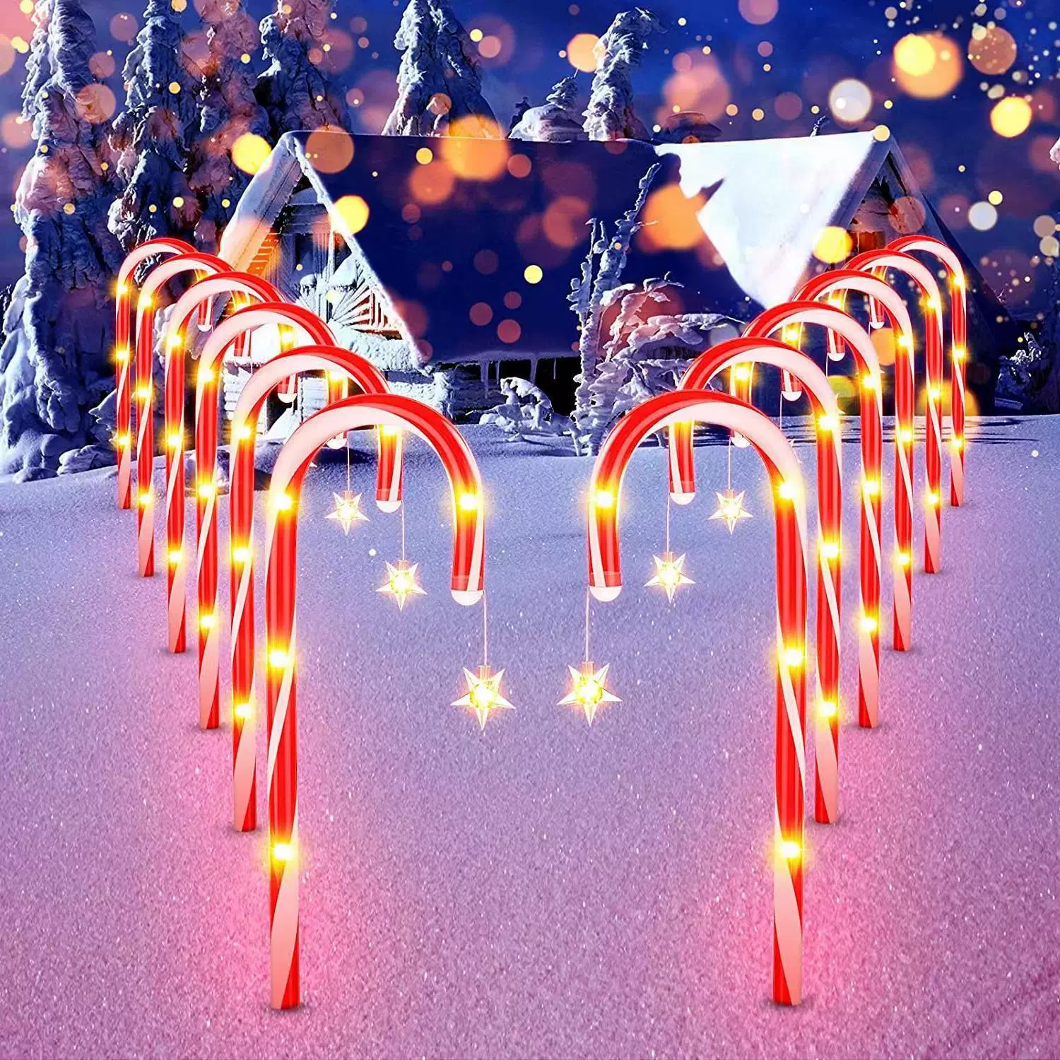 Buy cheap Solar-powered Christmas star snowflake pendant walking stick lamp holder product