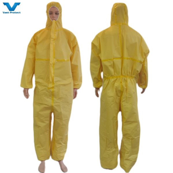 Quality Customized Yellow Disposable Coverall Chemical Resistance Protective Suit 175*140cm PP PE for sale