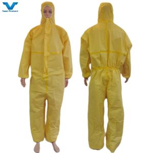Buy cheap Customized Yellow Disposable Coverall Chemical Resistance Protective Suit 175*140cm PP PE from wholesalers