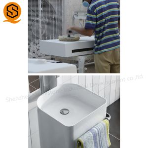 Sanitary Modern Bathroom Pedestal Sink Acrylic Solid Surface Material