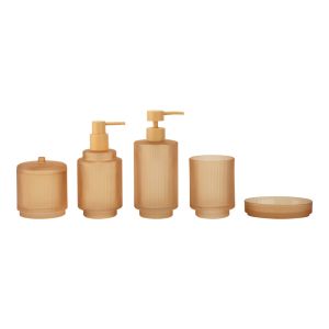 Buy cheap Frosted Chili Glass Bathroom Accessories Set Round Shape With Vertical Stripe And Small Step Soap Dish For Bathroom Glass Soap Dispenser Cotton Jar from wholesalers