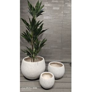 Buy cheap Neutral Beige Natural Speckled Stone Mimic Design Round Fiber Clay Lightweight Planting Pot from wholesalers