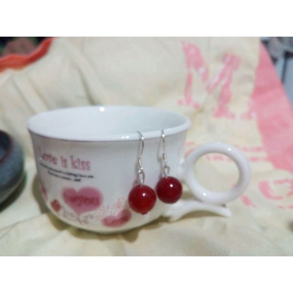 100% True Sterling Silver S925 Earrings Nature Red Jade Black Agate Eardrop