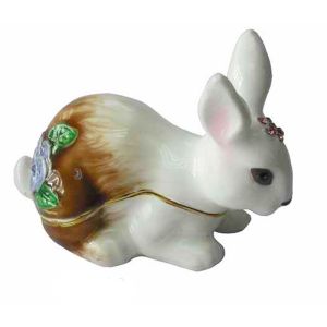 Rabbit Bejeweled Trinket Box Necklace Ring Holder Rabbit Figurine Hinged Rabbit