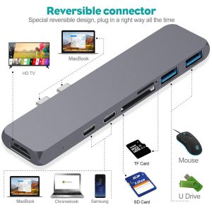 Buy cheap USB C HUB Adapter USB C Thunderbolt 3 Hub Adapter MacBook Pro 13 15 Inch 2016 2017 2018 7 in 1 Multi Port Micro SD Card from wholesalers
