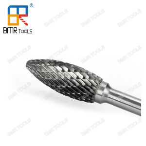 Buy cheap 6mm Shank Tungsten Solid Carbide Flame Shape Type H Rotary Burrs Double thread from wholesalers