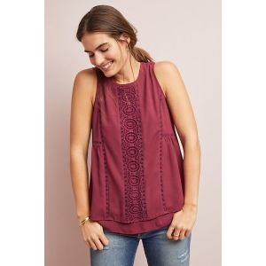 Women Red Sleeveless Top with Back zip