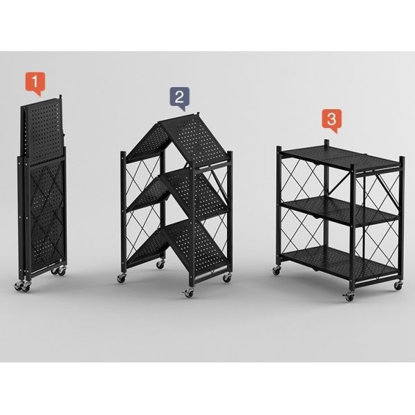 Quality Folding Movable Multi Layer Kitchen Shelf Microwave Oven Storage for sale