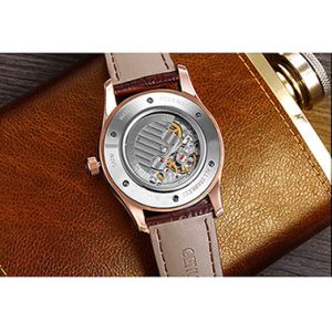 Buy cheap 316L Case Genuine Leather Strap Automatic Wristband Watch Waterproof from wholesalers