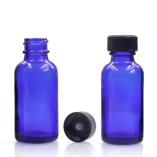 Blue Glass 1 Oz Boston Round Bottles 30ml For Skin Care Products