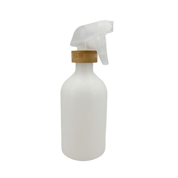 500ml 16 Ounce Matte White Luxury Spray Bottle Square Gun Sprayer With Bamboo