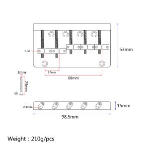 Premium Black Zinc Alloy Iron Bridge for 4-String Electric Bass Guitar