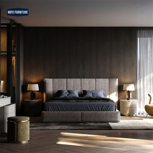 Buy cheap Oak Wood Frame Double Bed Luxury Bedroom Furniture Featuring Modern Style High End King Size Velvet Headboard from wholesalers