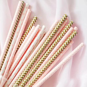 Various Cute Patterns Metallic Paper Straws Biodegradable Eco Friendly