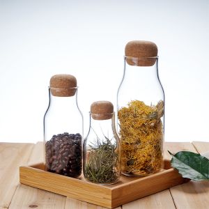 150 Ml 330 Ml Decorative Glass Bottles / Glass Storage Jars With Cork Lid