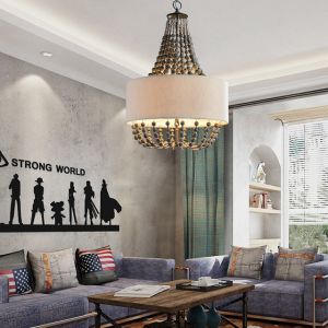 Circular iron chandelier with wood bead Lampshade (WH-CI-42)