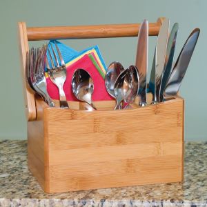 Buy cheap bamboo utensil caddy with folding handle from wholesalers