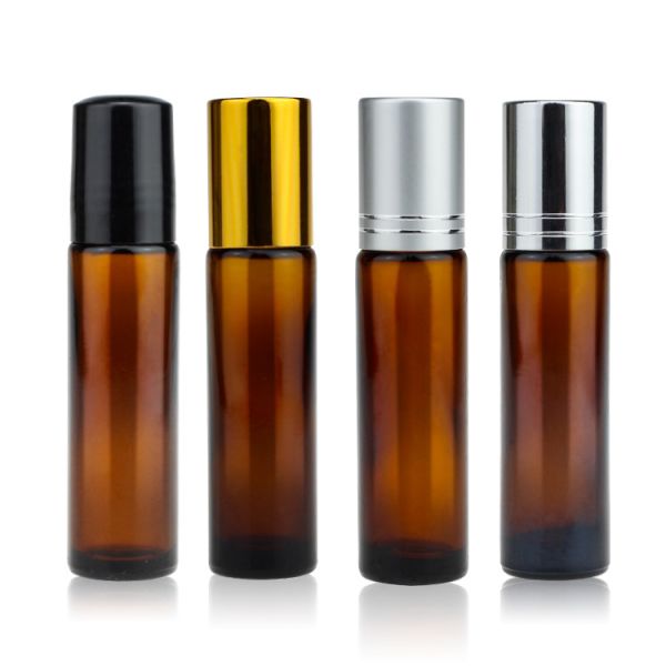 Quality 10ml Amber Glass Roll On Bottles With Aluminum Plastic Cap for sale