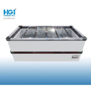 Buy cheap 1050L Manual Defrost Supermarket Island Freezer With Sliding Glass Top SASO CB product