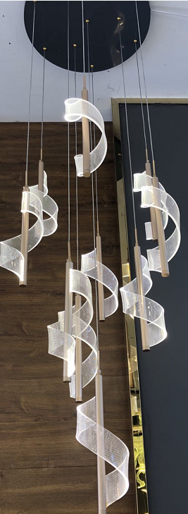 Modern Staircase Giant Spiral Chandeliers Hotel Rotating Chandelier Duplex Loft