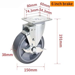 EDL‌ Medium Duty 6inch Caster TPU Plate by Rigid , Swivel and Brake Type 250kg