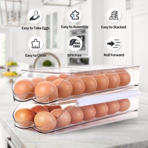 Buy cheap Egg Holder For Fridge, Automatic Rolling Egg Container For Refrigerator, Stackable Fridge Organizers And Storage With Lid, Clear Plastic Egg Dispenser & Tray from wholesalers