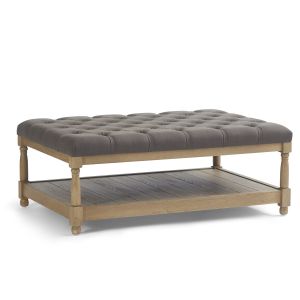 Upholstered Tufted Coffee Table Ottoman Modern Design With Wooden Shelf