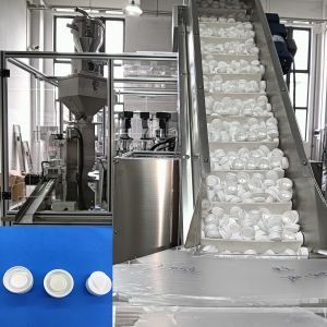 China Desiccant Cap Automatic Filling Machine Turntable Operation With Feeding Elevator Feeding Reduce Manual Dumping Efficiency Increase on sale