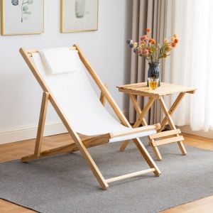 Outdoor Garden Deck Bamboo Relaxing Chair Backrest Adjustable In 4 Positions