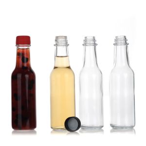 Woozy Square Glass Juice Bottles Empty Glass Ketchup Bottle 10Oz