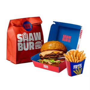 China Custom Printed Eco-Friendly Kraft Burger Box Recycled Materials Corrugated Packaging Boxes with Hinged Design Chip Holder on sale