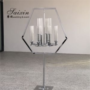 Buy cheap Silver Hanging Metal And Crystal Candelabra Hexagon Frame Stand 12 Arms from wholesalers