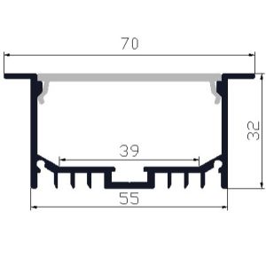 Big 70*32mm Oblong Recessed LED Strip Channel Diffuser Anodized
