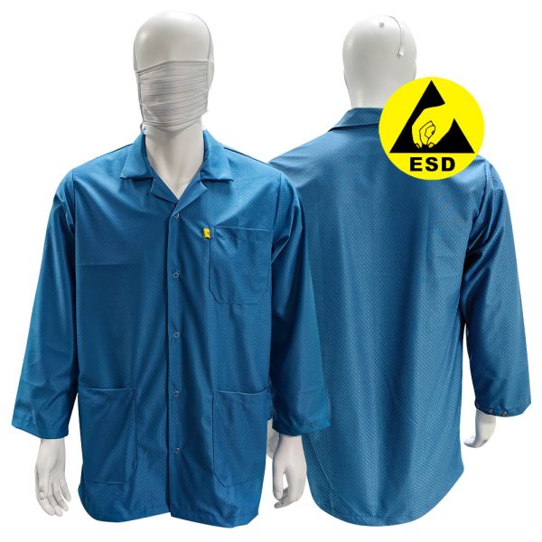 Blue Washable Cleanroom ESD Smock Antistatic Clothes Garment with 96% Polyester