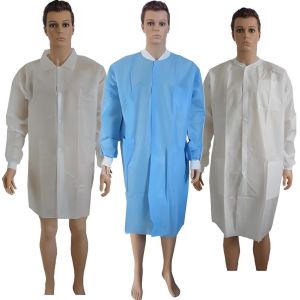 White Blue Spunbounded Polypropylene PP Disposable Full Length Lab Coat with